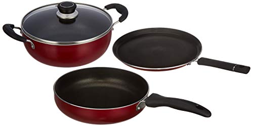 Amazon Brand - Solimo 3-Piece Aluminium Non-Stick Cookware...