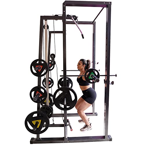 FIT KART Power Squat Rack with Lats Pull Down & Ground...