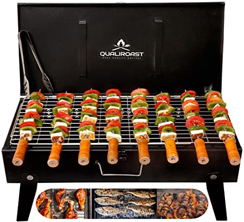 Qualiroast Barbeque Grill Set for Home Foldable Charcoal...