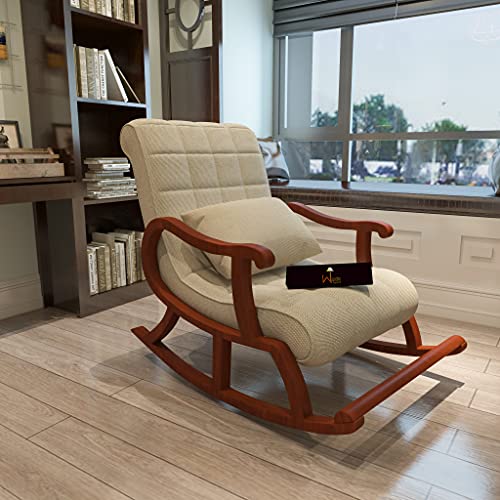Wooden Twist Recliner Rocking Chair with Free Pillow (Beige)